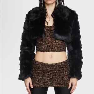 Dolls Kill Midnight Crowd Favorite Faux Fur Black Cropped Jacket